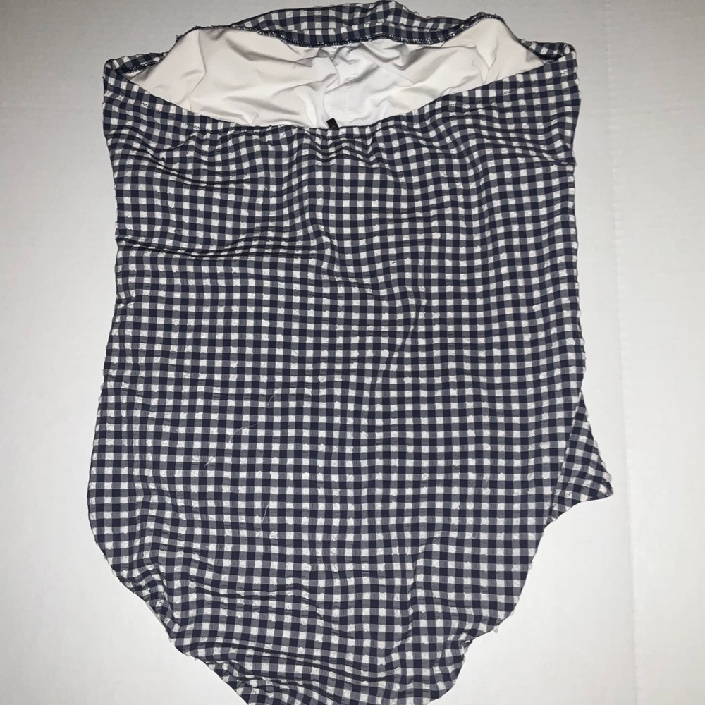 J. Crew gingham Ruched Bandeau one-piece strapless Swimsuit - Picture 4 of 6